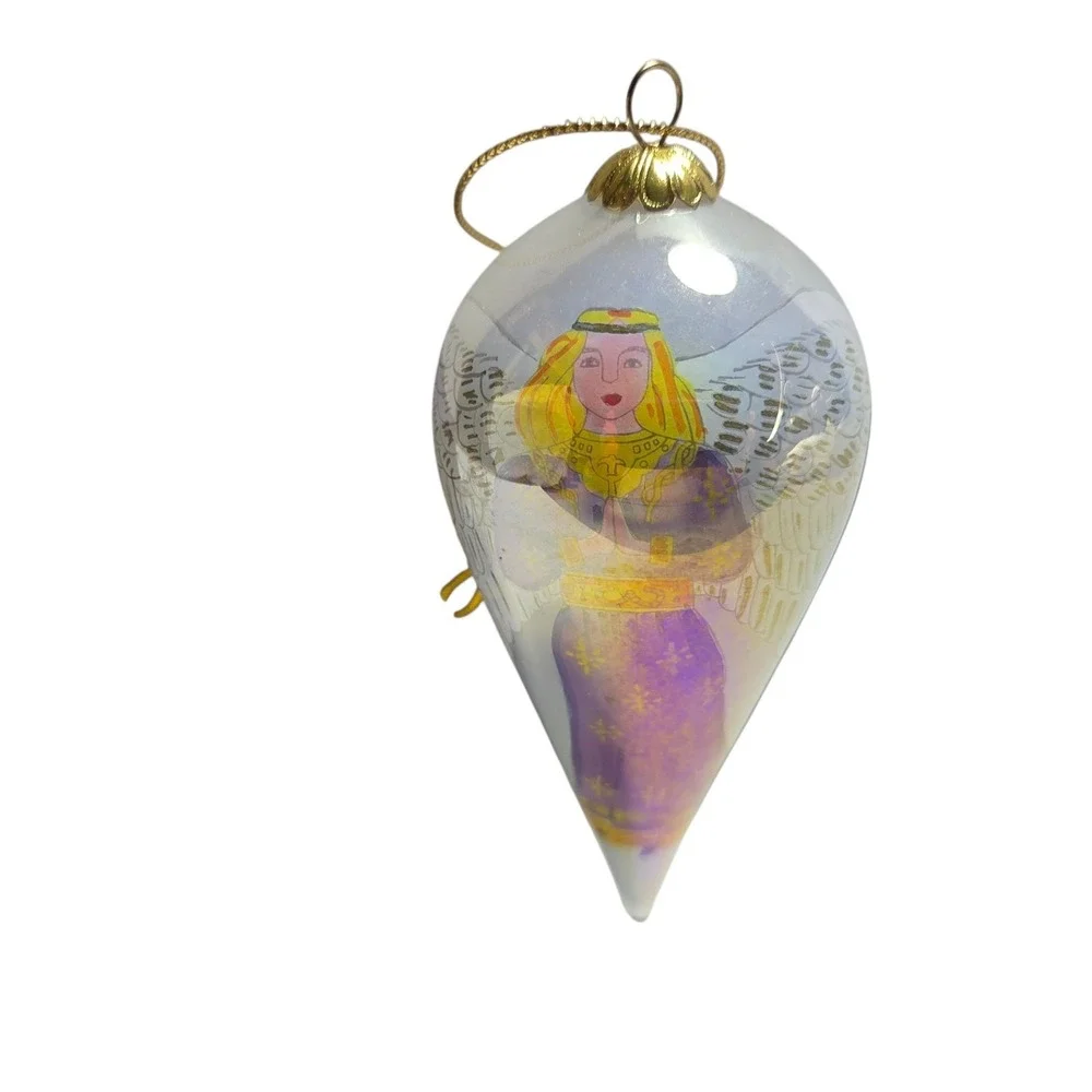Pier 1 Li Bien Angel Ornament Iridescent Tear Drop Shape Christmas Glass Vtg Box